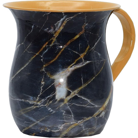 Stainless Steel Netilat Yadayim Cup – Green Gray and Gold Stone Painted Design