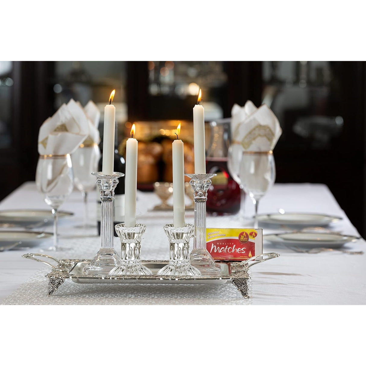 Round Base Crystal Candlesticks - 2 Pack Set