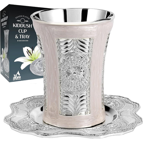 Kiddush Cup and Tray - Premium Quality Marble and Silver Plated Wine Cup