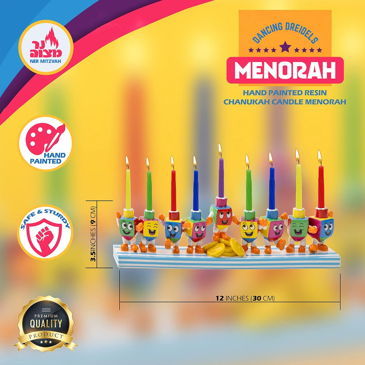 Chanuka Candle Menorah - Dancing Dreidels