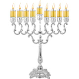 Silver Plated Oil Menorah - Fits Standard Chanukah Oil Cups and Large Candles - Olive Branches