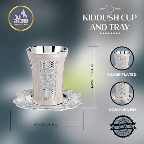 Kiddush Cup and Tray - Premium Quality Marble and Silver Plated Wine Cup