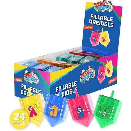 Izzy 'n' Dizzy Fillable Dreidels - Medium - 3 x 2 Inch - Great for Chocolate Coins and Candy - Assorted Random Designs