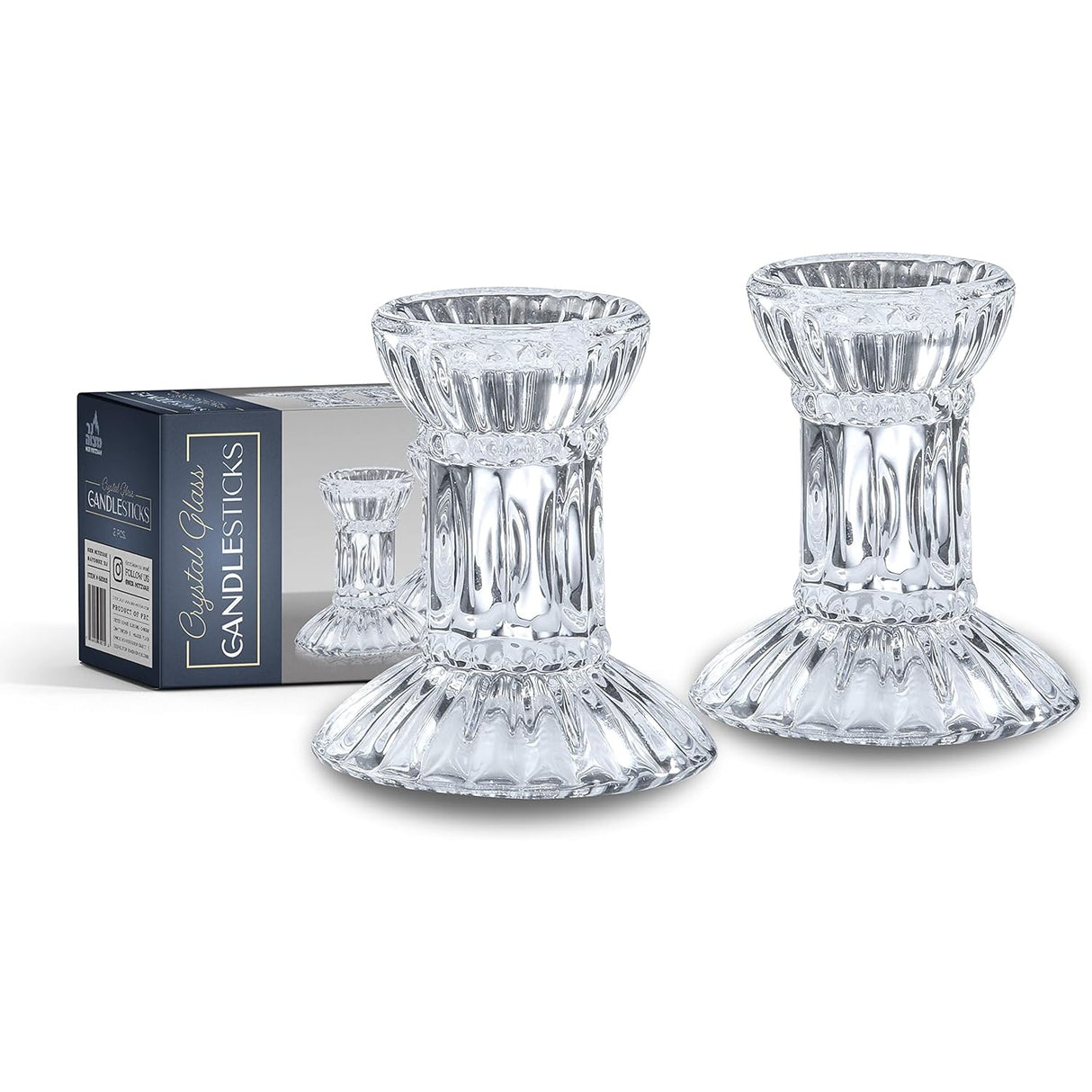 Round Base Crystal Candlesticks - 2 Pack Set