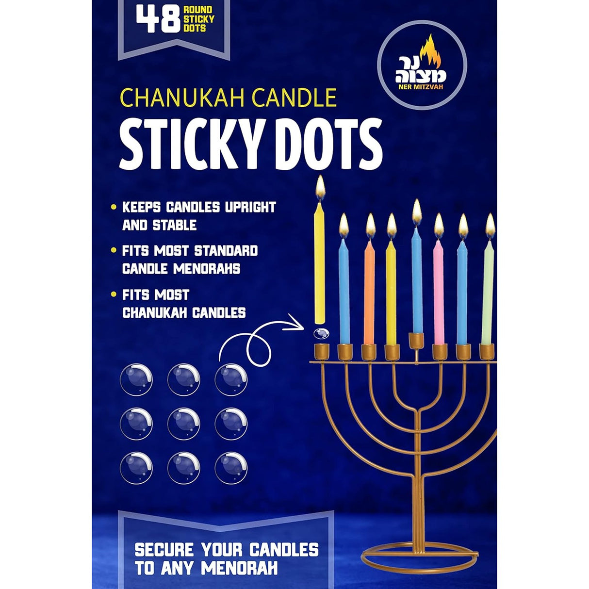 Chanukah Candle Sticky Dots Small Size 48 Count