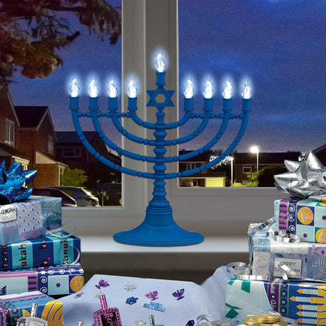 Rite Lite Blue Plastic Electric LED Low Voltage Chanukah Menorah with Clear Bulbs