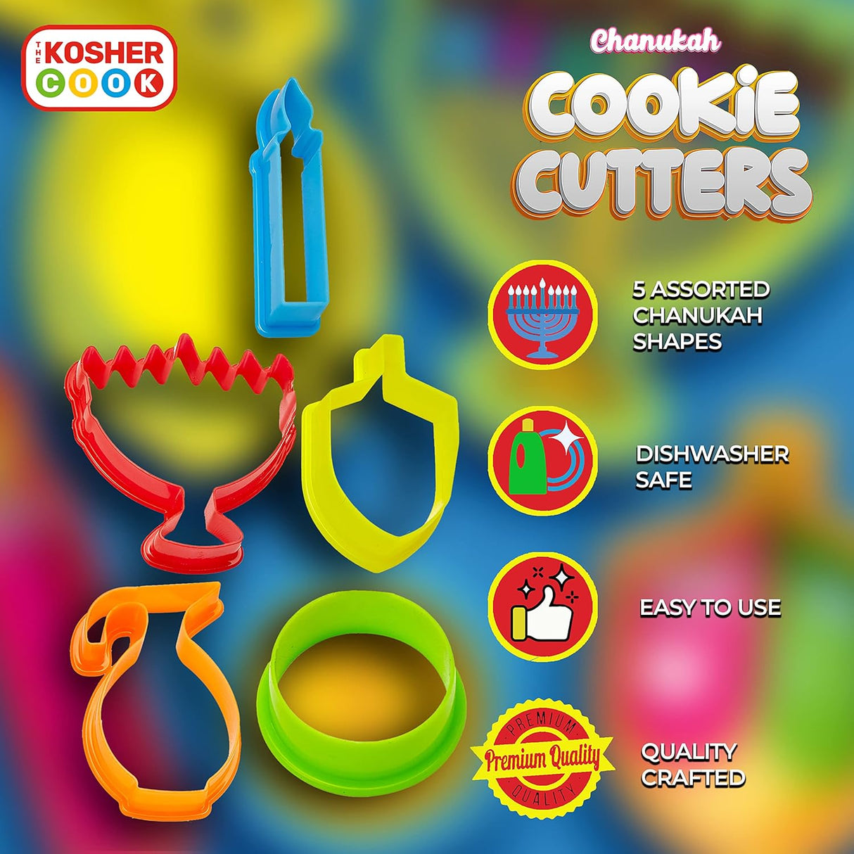 Chanukah Cookie Cutters - Plastic Set 5 Pcs.