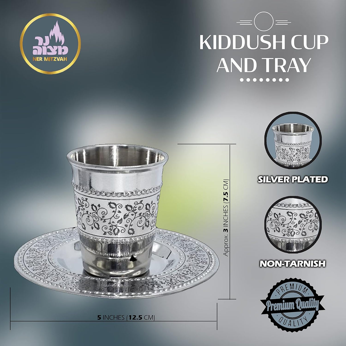 Kiddush Cup & Tray - Stainless Steel