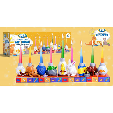 Ner Mitzvah Hand Painted Resin Hanukkah Menorah - Theme Menorahs for Chanukah - Pets Multicolored Chanukah Menorah for Kids