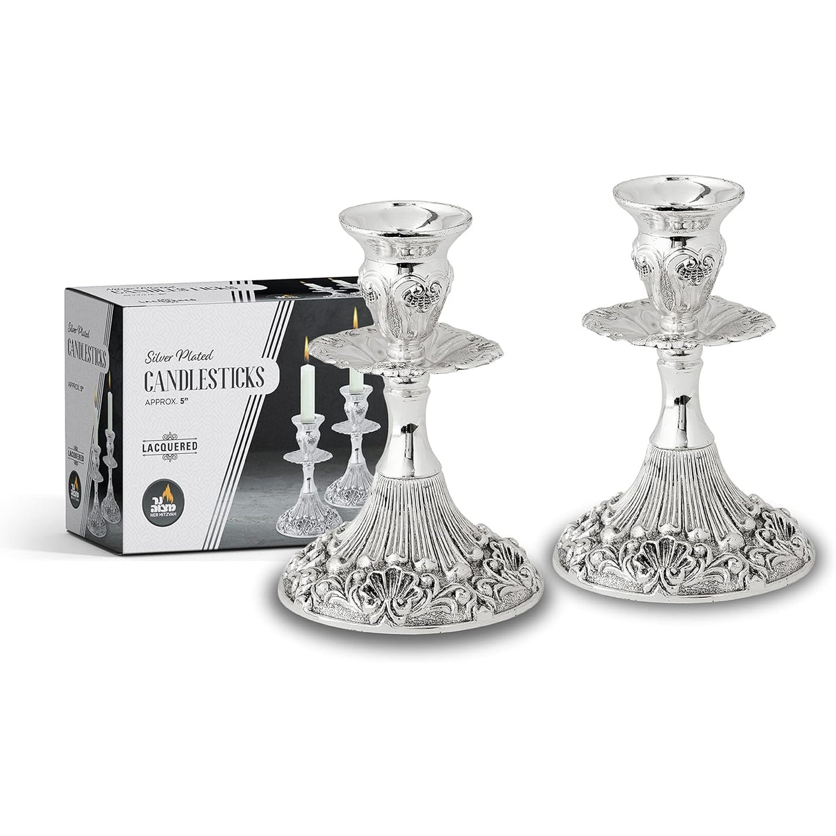 Candle Sticks Silver Plated and Lacquered Flower Design