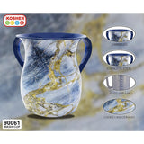 Stainless Steel Netilat Yadayim Cup – Blue and Gold Stone Painted Design