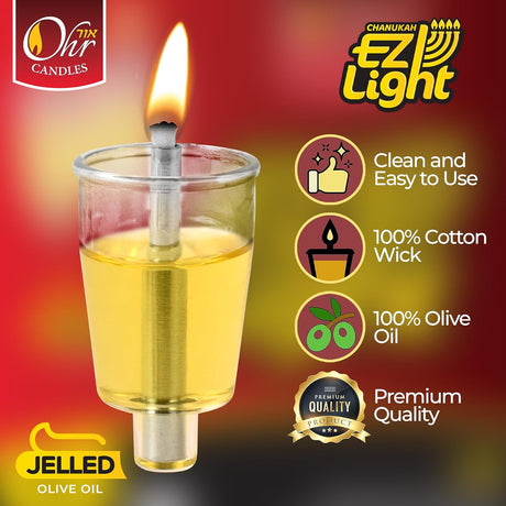 Pre-Filled Menorah Oil Cup Candles - Hanukkah Candles EZ Lights - Jelled 100%