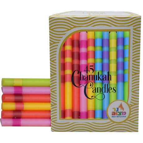 Dripless Chanukah Candles Standard Size - Two Tone Multi Colored Hanukkah Candles