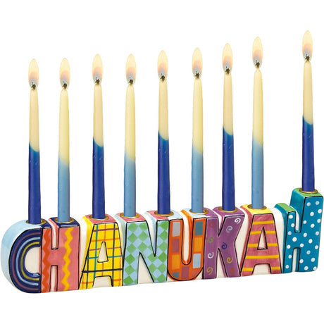 "CHANUKAH" Hand-Painted Ceramic Menorah