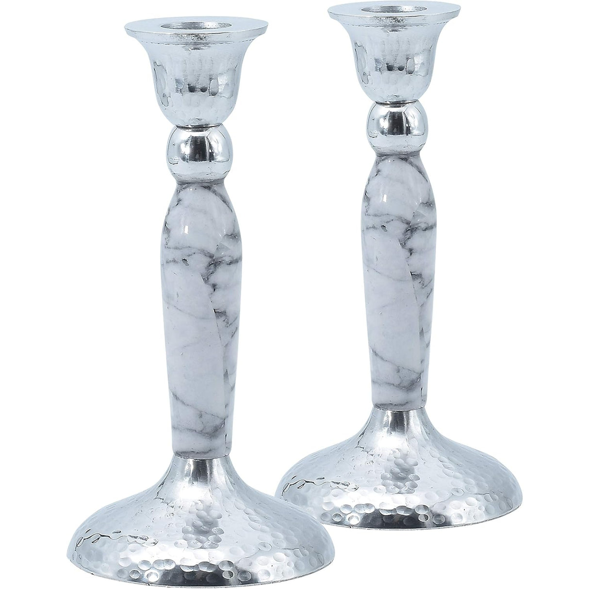 Marbleized Candle Stick - White