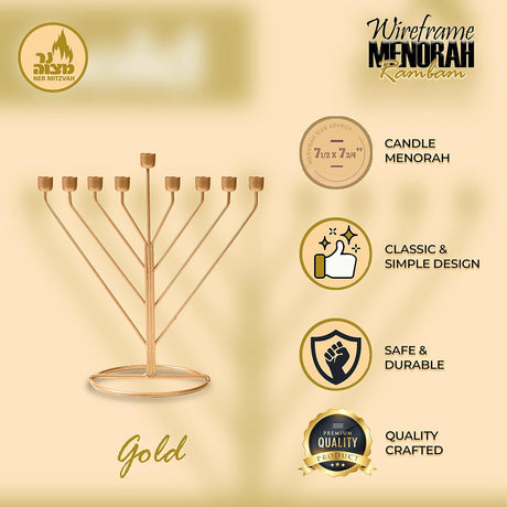 Candle Menorah Gold Rambam Wireframe