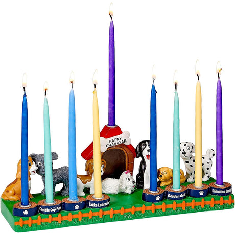 Dog Lovers Menorah by Rite Lite | Exciting & Colorful Multicolor Hand Painted Resin Dog Menorah