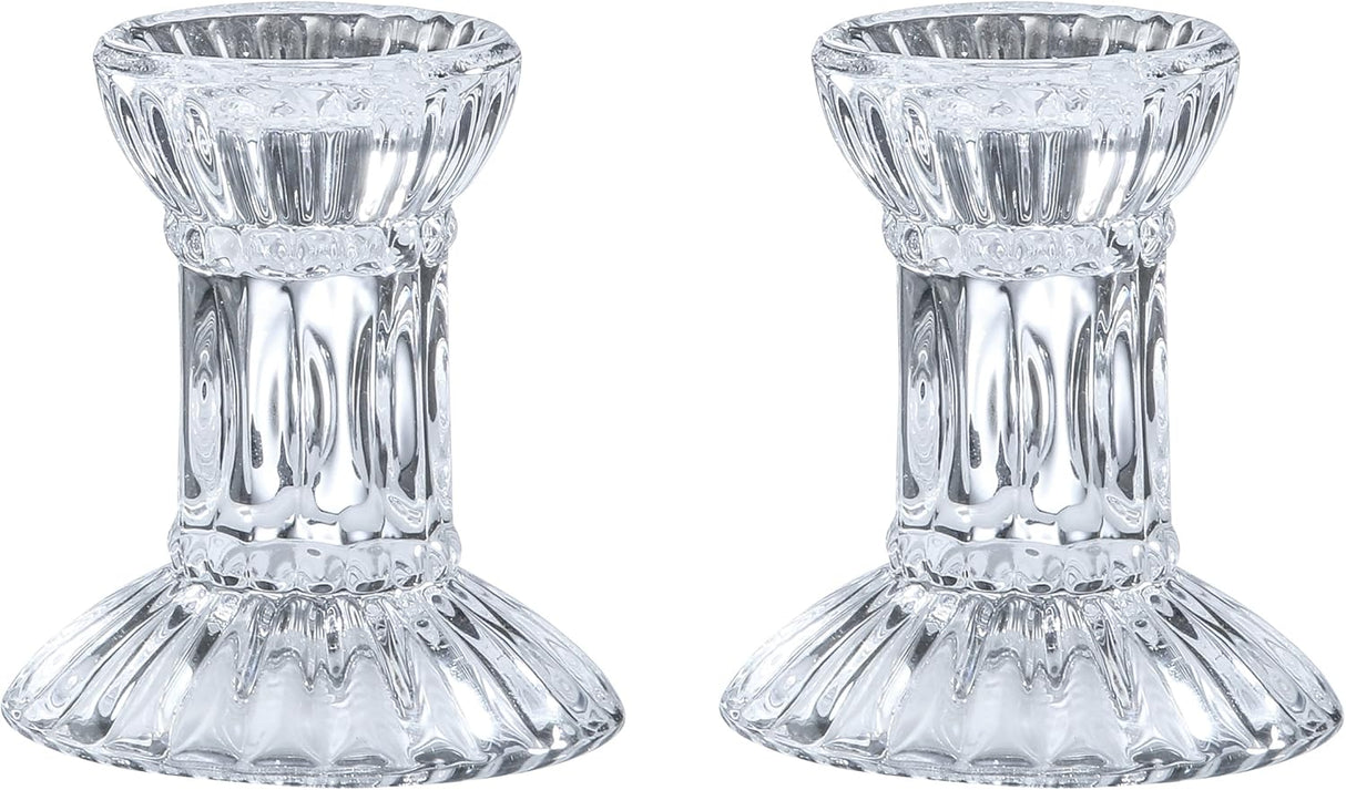 Round Base Crystal Candlesticks - 2 Pack Set