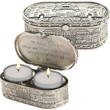 Nickel Travel Size Candlesticks In A Box With Cover 4x9 Cm - "jerusalem"