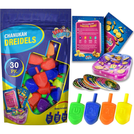 30 Medium Dreidels - Assorted Colors - Classic Chanukah Spinning Draidel Game