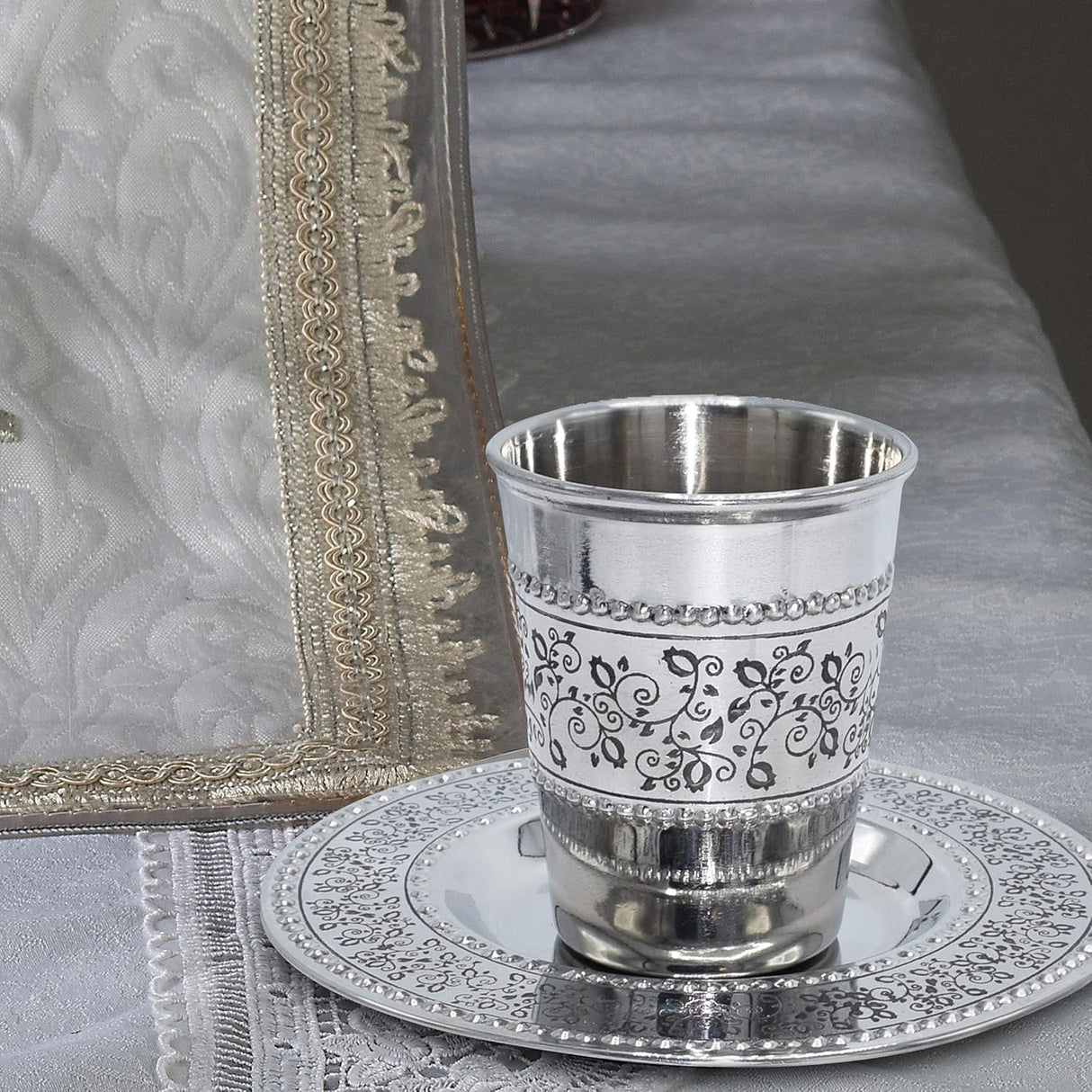 Kiddush Cup & Tray - Stainless Steel