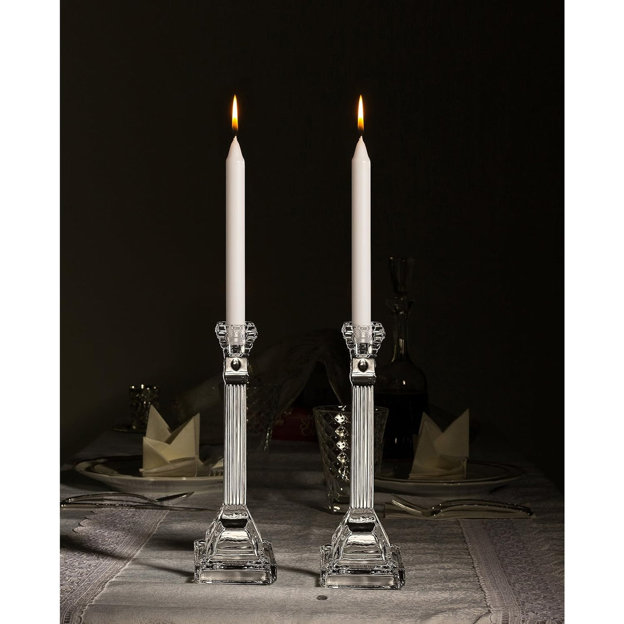 Crystal Candlesticks Square Base with Fluted Design