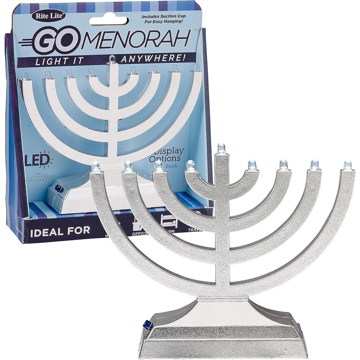 Go Menorah Mini Metallic Electric Menorah - LED Battery/USB Powered Chanukah Menorah