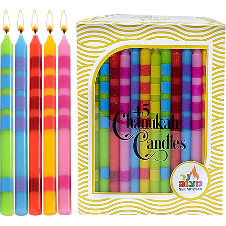 Dripless Chanukah Candles Standard Size - Two Tone Multi Colored Hanukkah Candles