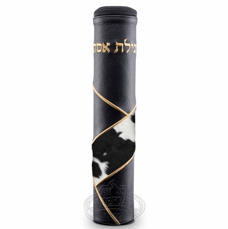 Black Megillah Holder, with Black And White Fur and Gold Embroidery