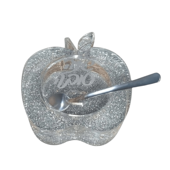 Honey Dish In Apple Shape Block - Silver