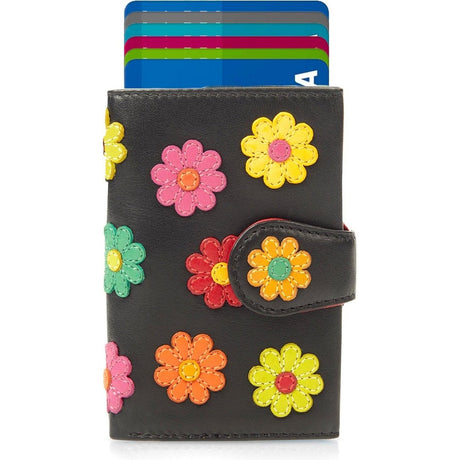 Visconti Leather Card Holder - Card Holder for Men and Women - Wallet RFID - Black Daisy DS84