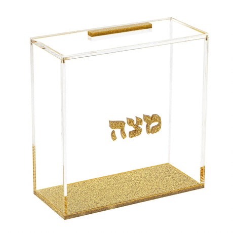Matzah Box Acrylic With Magnetic Lid Gold Glitter