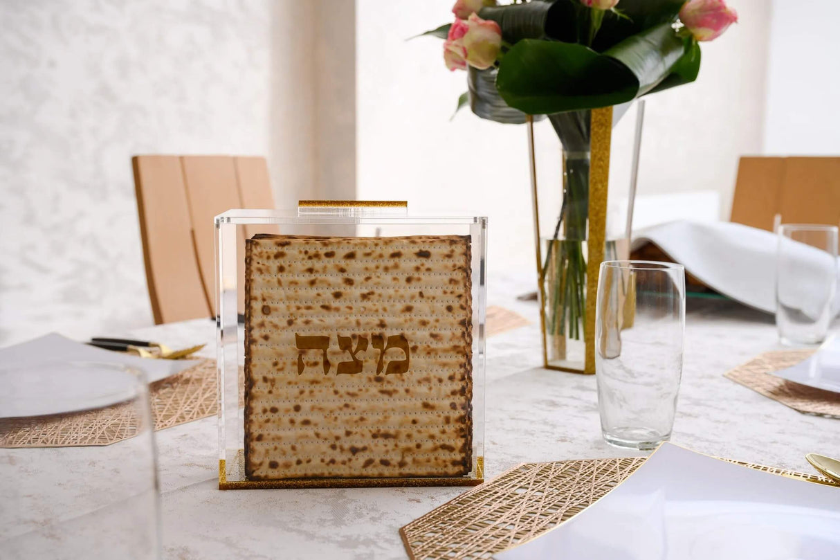 Matzah Box Acrylic With Magnetic Lid Gold Glitter