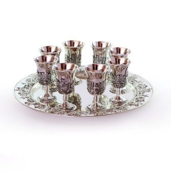 EIGHT Liqueur GLASSES & TRAY JERUSALE DECORATION