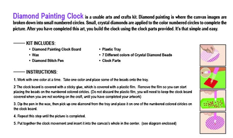 Zisa Chlomos Diamond Painting Clock with Glow in the Dark Handles and Numbers