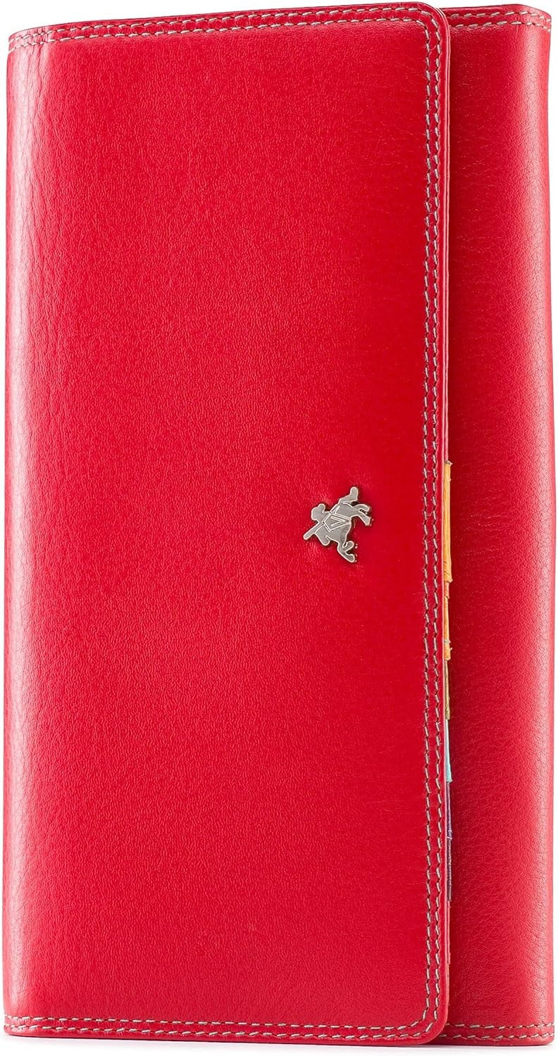 Visconti Spectrum 36 Ladies Soft Leather Wallet Large 7" x 4" x 1", Red/multi-coloured