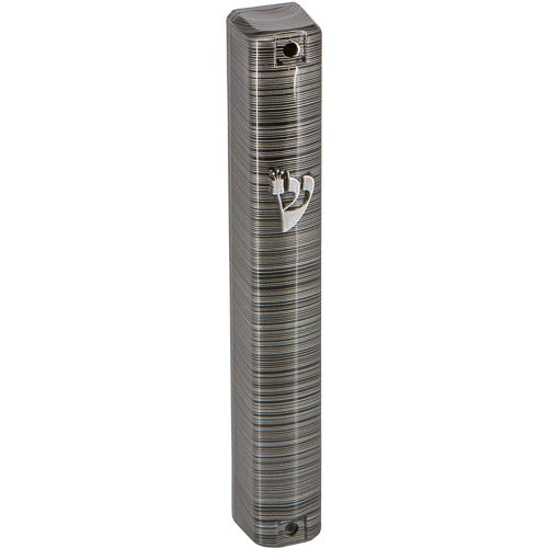 Plastic Mezuzah With Rubber Cork 15 Cm - 3d Metallic Gray Striped Design