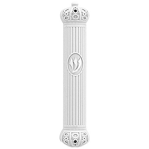 Plastic White Mezuzah 15cm With Rubber Cork- Crown Series