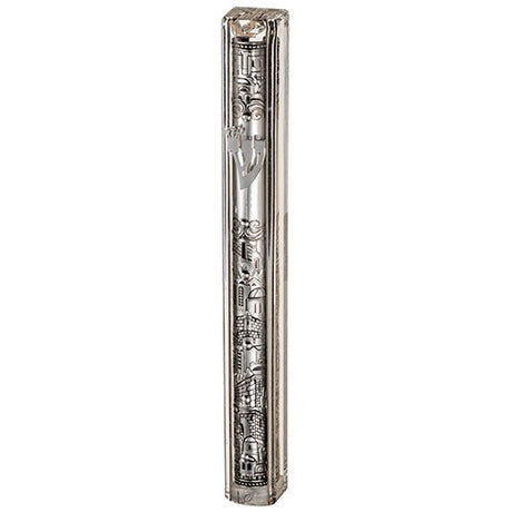 Transparent Plastic Mezuzah With Rubber Cork 15 Cm- With The Letter Shin And Plaque