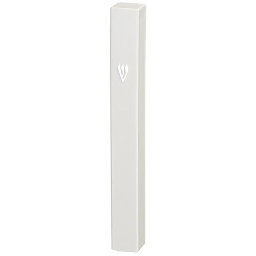 White Plastic Mezuzah with Rubber Cork 10 cm