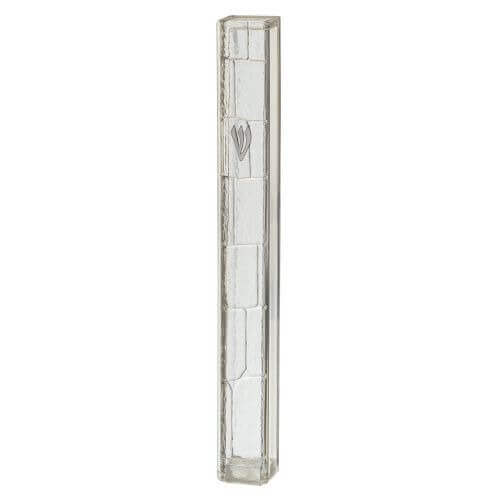 Plastic Transparent Mezuzah with Rubber Cork 15 cm with The Letter Shin