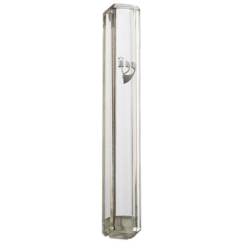 Plastic Transparent Mezuzah with Rubber Cork 15cm- with the letter Shin - Without Holes