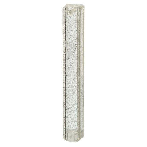 Plastic Mezuzah 10 cm Dotted SLV with Rubber Cork and letter Shin