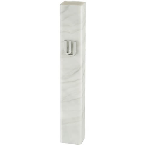 Perspex Mezuzah 12 cm - White Marble