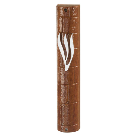 Plastic Mezuzah WOOD PAINTED with Rubber Cork 15 cm- "The Kotel" with the letter Shin