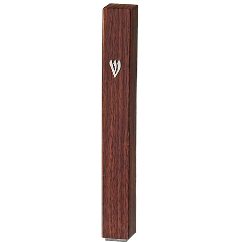 Plastic Mezuzah with Rubber Cork 15 cm - Brown Wood Design