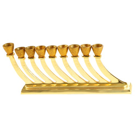An Elegant Gold Aluminium Hammered Menorah With Gold Glitter Coating Branches - 32 Cm