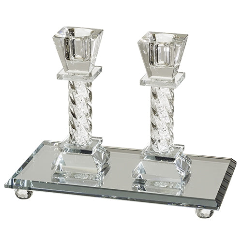 Crystal Elegant Candelstics - Stones 11.5 CM With Elegant Tray 18X10 CM