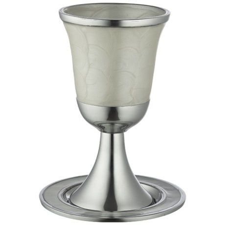 Aluminum Kiddush Cup 13 cm with Saucer - White
