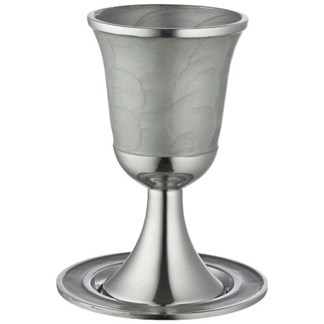 Aluminum Kiddush Cup 13 cm with Saucer - Silver